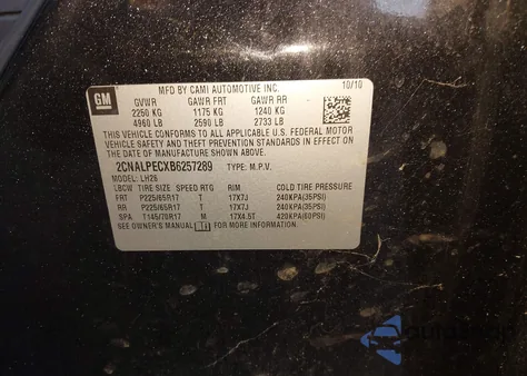 2011 Chevrolet Equinox 2Lt from USA, damaged, VIN 2CNALPECXB6257289